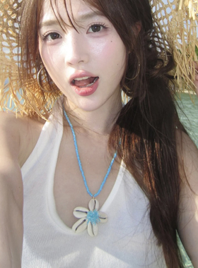 海边度假风贝壳小花蓝色串珠项链女甜美高级感颈链气质甜美锁骨链