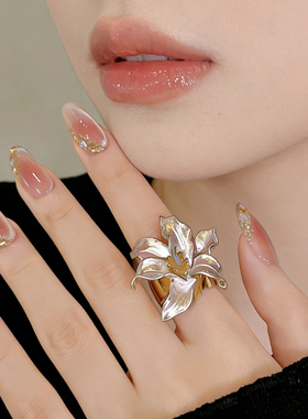 法式复古百合花瓣戒指女