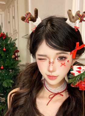 圣诞节麋鹿发夹女可爱铃铛蝴蝶结