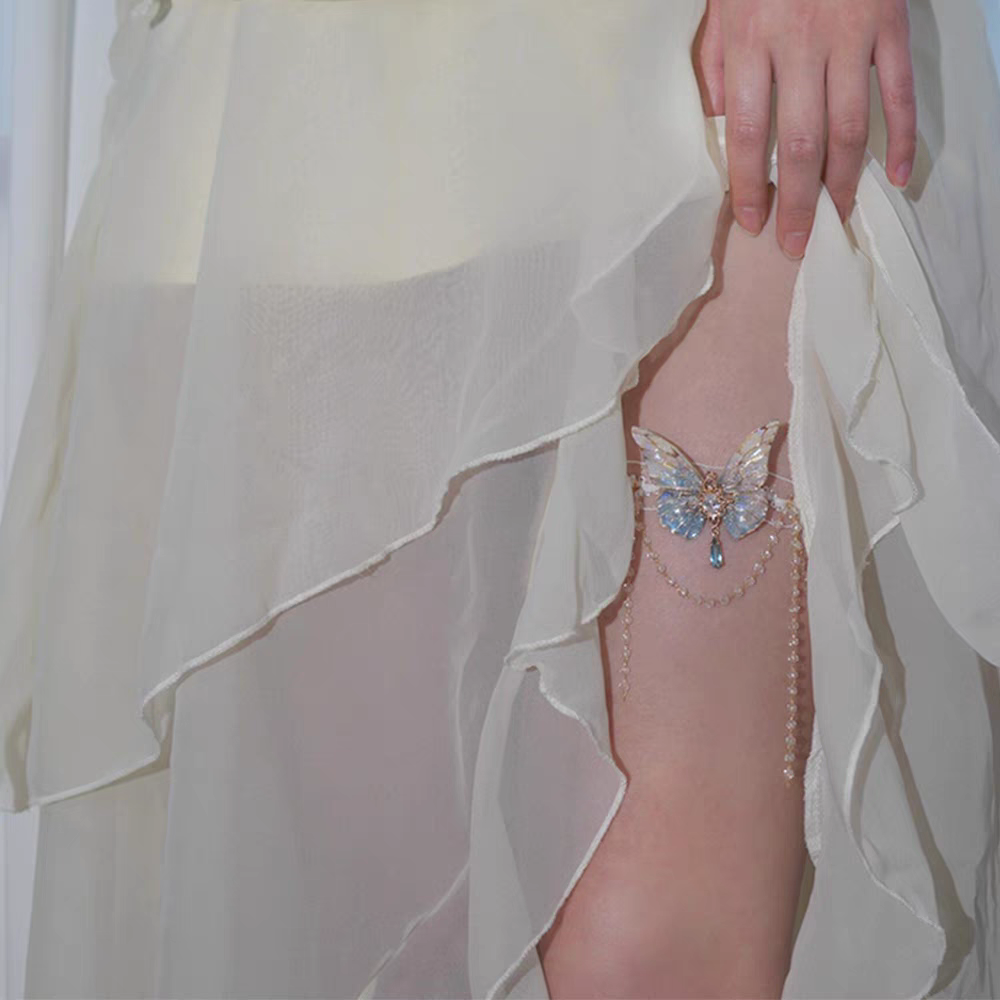 纯欲风超仙蕾丝渐变色蝴蝶流苏腿环气质时尚大腿链小清新颈链臂环