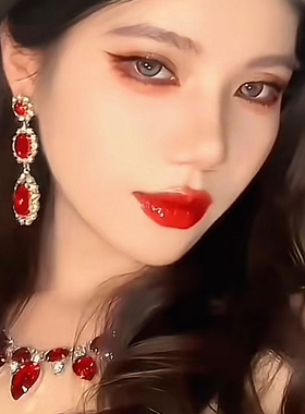 红色不规则水滴吊坠项链