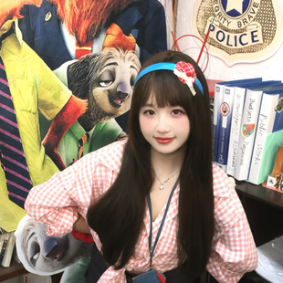 韩系甜美多巴胺格子蝴蝶结发箍女森系可爱复古缎面头箍小礼帽发饰