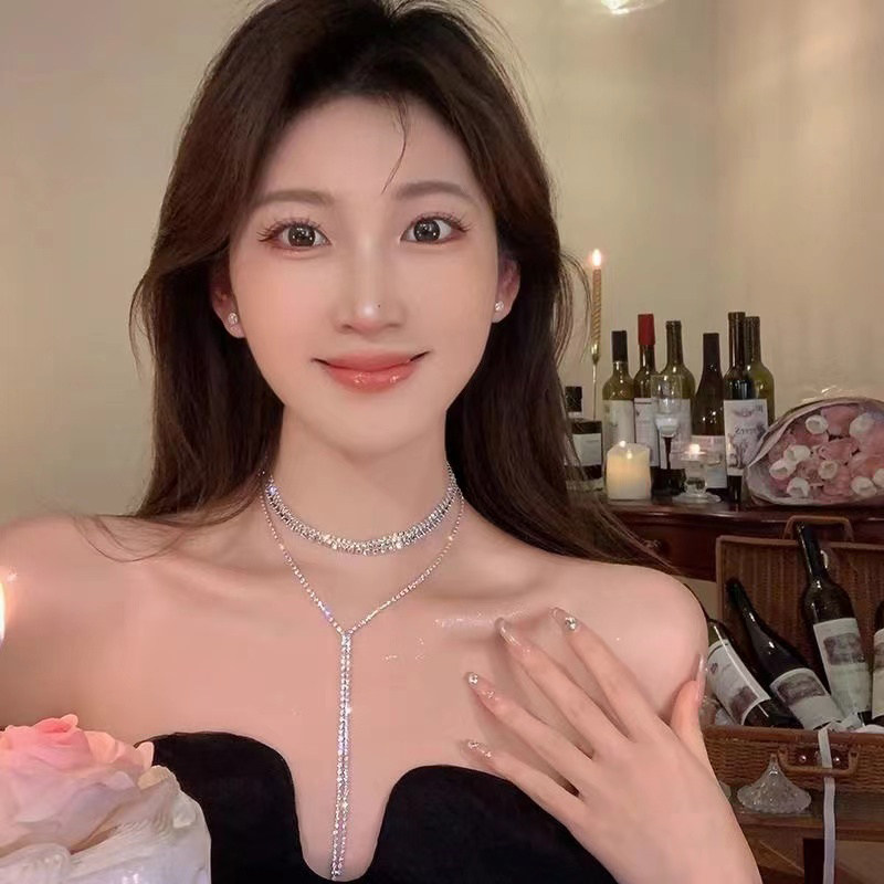 纯欲风辣妹多层叠戴锆石流苏项链女小众气质锁骨链个性高级感颈饰