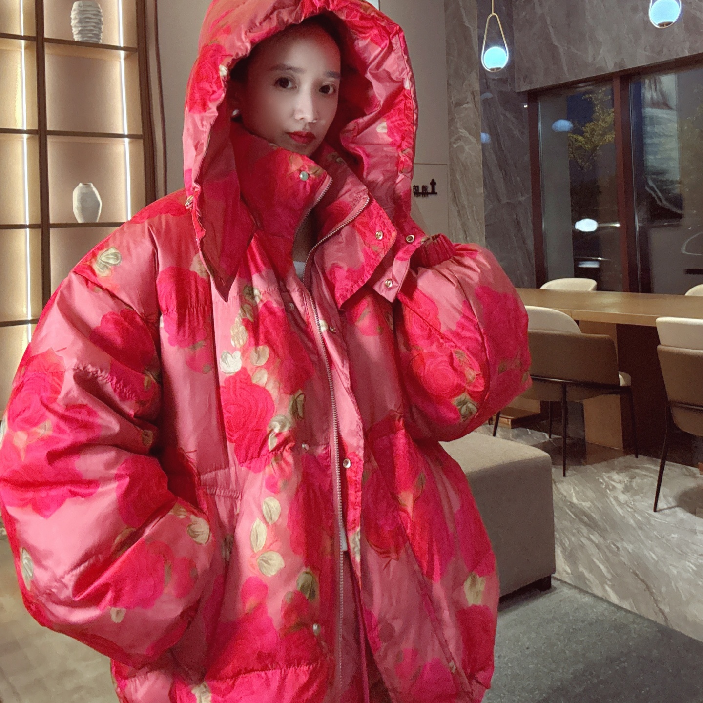 连帽羽绒服女款冬季宽松中长款