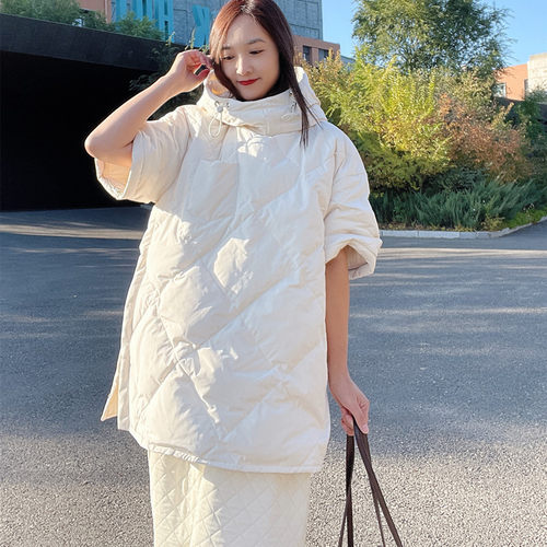 休闲中长连帽可拆袖羽绒服