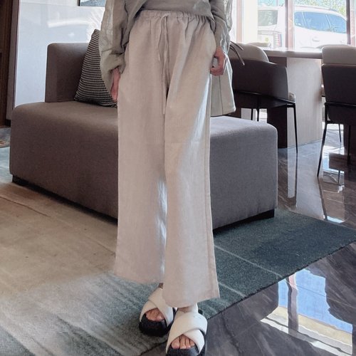 亚麻阔腿裤女新款高级感休闲宽松