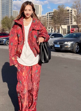 2025年新款羽绒服女款冬季花色连帽抽绳白鸭绒东北防寒保暖外套潮