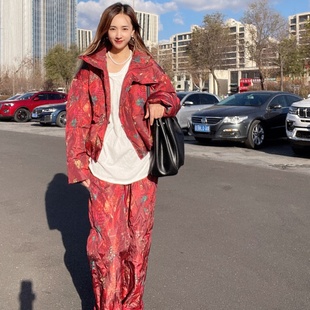 2025年新款羽绒服女款冬季花色连帽抽绳白鸭绒东北防寒保暖外套潮