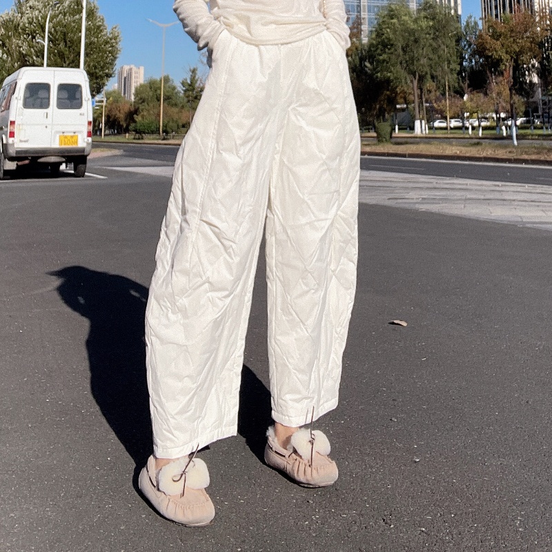 常规自然腰白鸭绒宽松羽绒裤