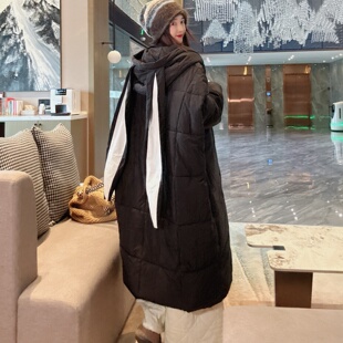长款过膝棉服女款2026新款冬季连帽加厚宽松高级感洋气时髦棉衣潮