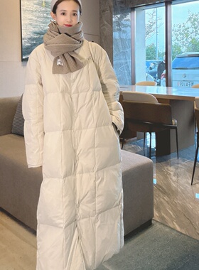 长款羽绒服女款冬季白鸭绒针织围巾领高级感洋气时髦气质厚外套潮