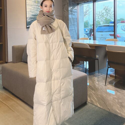 长款羽绒服女款冬季白鸭绒针织领