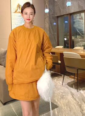 加棉超好看冬裙套装时尚洋气减龄显瘦遮肉两件套女装套头棉衣短裙