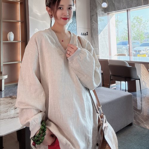 亚麻洋气欧货潮时髦上衣女