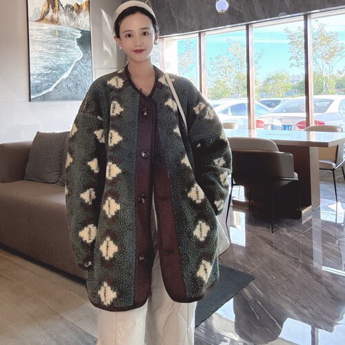两面穿棉服女款2025新款仿羊羔毛