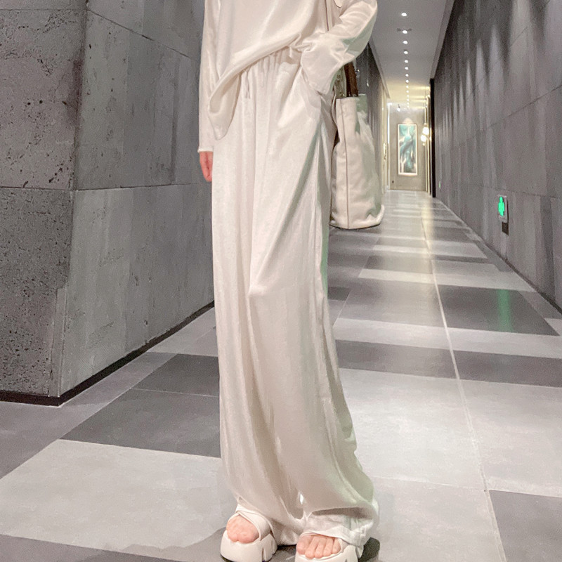 松紧腰阔腿长款休闲裤