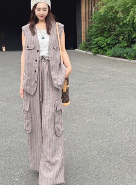 巨好看漂亮两件套装女款夏秋高智感穿搭2026松弛感亚麻马甲长裤套
