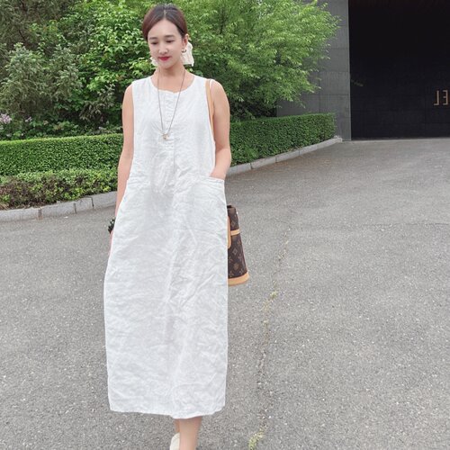 亚麻无袖遮肉显瘦高级感连衣裙