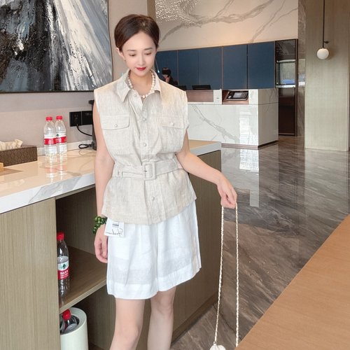 麻无袖衬衫女高级感轻奢减龄洋气