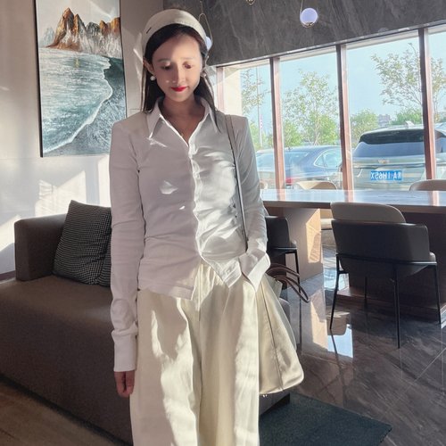 掐腰衬衫女款2025新款修身弹力