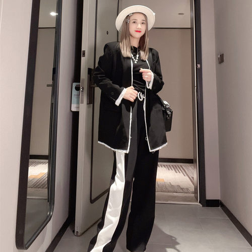 常规时髦大女主风长袖撞色西装