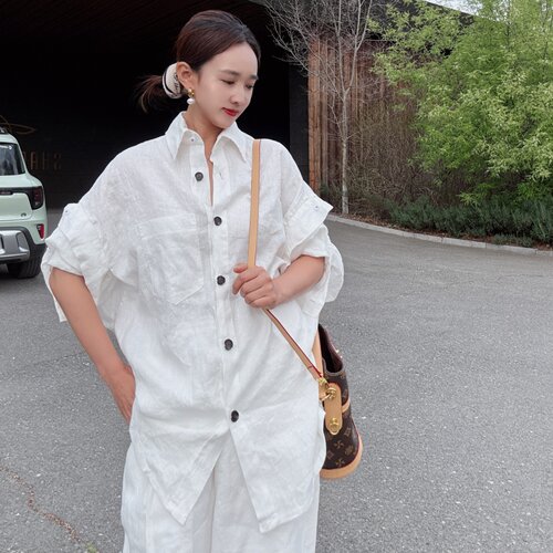2026新款夏季亚麻短袖女衬衫洋气