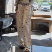 独特漂亮九分裤 夏天巨好看 潮 圆点亚麻阔腿裤 女2025新款 裤 子女款