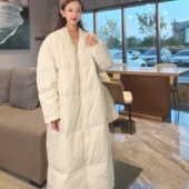 冬季 长款 羽绒服女款 宽松慵懒风无帽洋气高级感保暖白鸭绒外套时髦