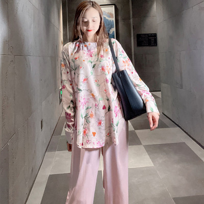 宽松洋气套头长袖真丝花衬衫