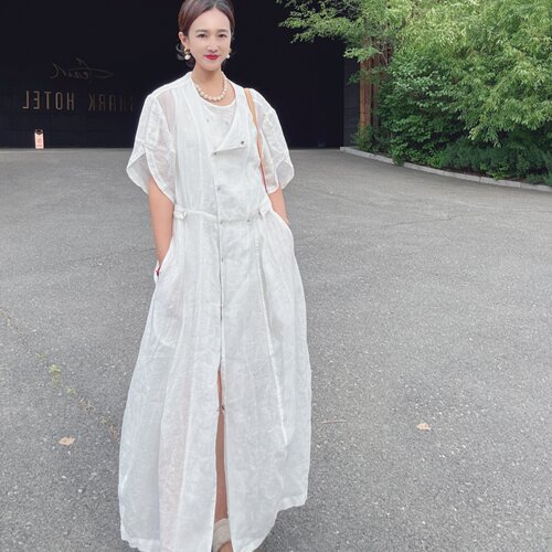 夏季苎麻轻薄防晒长款风衣女洋气