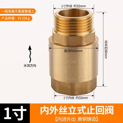 全铜水管止回阀4分6分1寸PPR双活接卧式逆止阀内外丝水表立式阀门