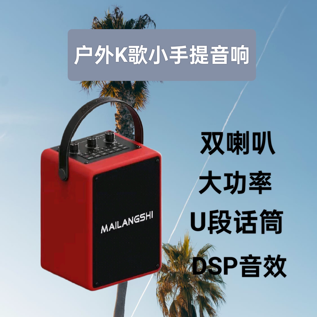 麦郎士户外K歌小音响双喇叭大功率便携式蓝牙音箱广场舞低音炮