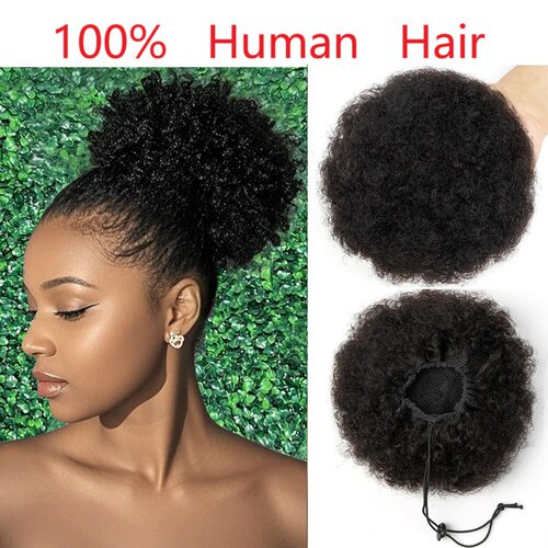真人发假发爆炸头欧美跨境抽绳发髻发包Afro kinky curly黑色蓬松