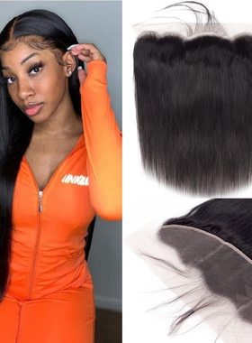 现货真人发顺发蕾丝发块13x4 lace frontal Straight human hair