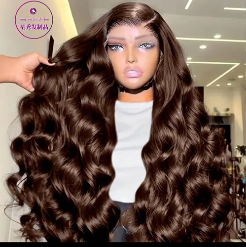 Human Hair 13*4 Front Lace Brown Large Waves Body Wave  Real
