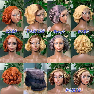 真人假发蓬松短发自然卷发前蕾丝5*5 loose bouncy wig假发头套