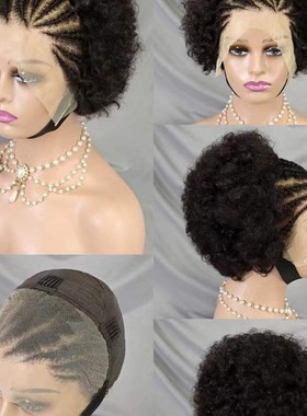 F-9919 13x4 full fronta lace wig braid Afro 100% human hair