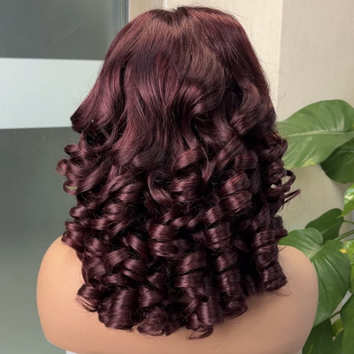 亚马逊跨境女士假发头套5*5Bouncy Human Hair Wig复古蛋挞卷假发