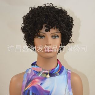 跨境外贸亚马逊真发头套货源短发头套弹簧卷假发头套现货批发