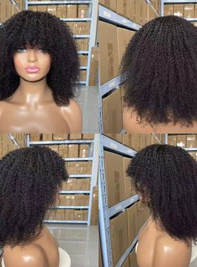 Human Hair Afro Kinky Curly Wigs 真人发非洲小卷机制假发头套