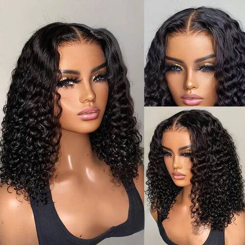 13*4 frontal  Human Hair Double Drawn Water Wave BOB Wig