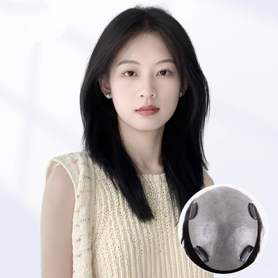 超薄生物膜假发片女长发补发片全真人发丝遮盖发际线白发轻薄无痕