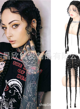 鱼骨辫头套外贸化纤前蕾丝假发Synthetic Braided Lace Front Wig