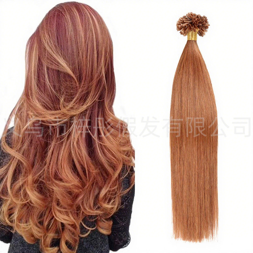 厂家批发欧美真人发丝#30指甲发接发束假发女U型接发片human hair