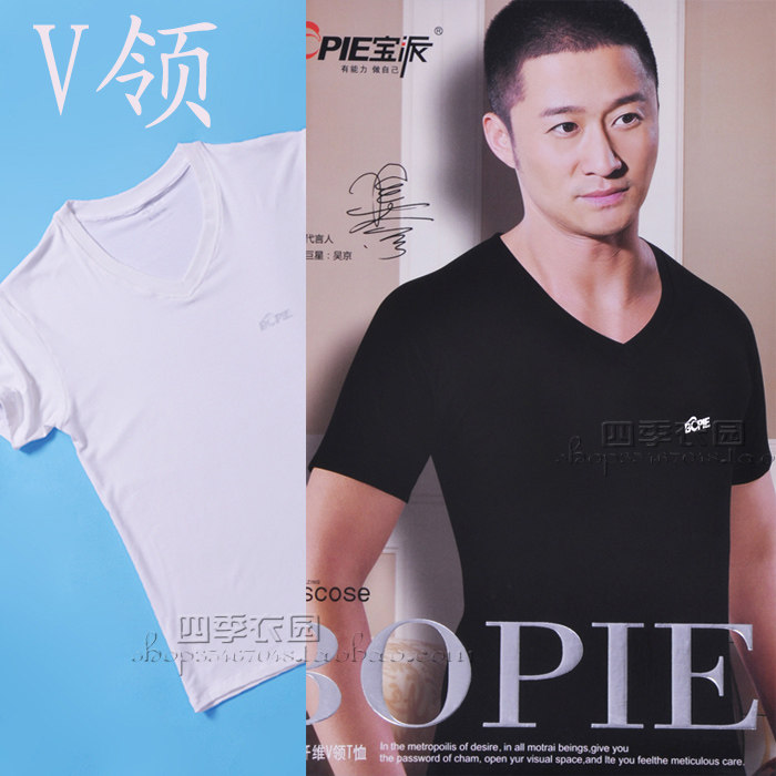 宝派正品6615男士V领半袖T恤 木浆纤维(莫代尔) 精品男短袖汗衫