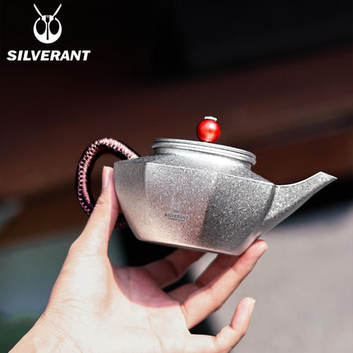银蚁纯钛茶壶八角壶户外露营便携茶具钛金属茶壶350ML玲珑壶礼盒