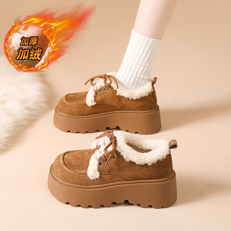 加绒厚底勃肯鞋女冬季增高显瘦