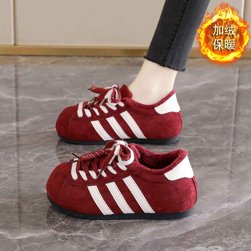 冬季新款加厚二棉鞋泡泡鞋新款丑萌复古勃肯鞋休闲女鞋红色运动鞋