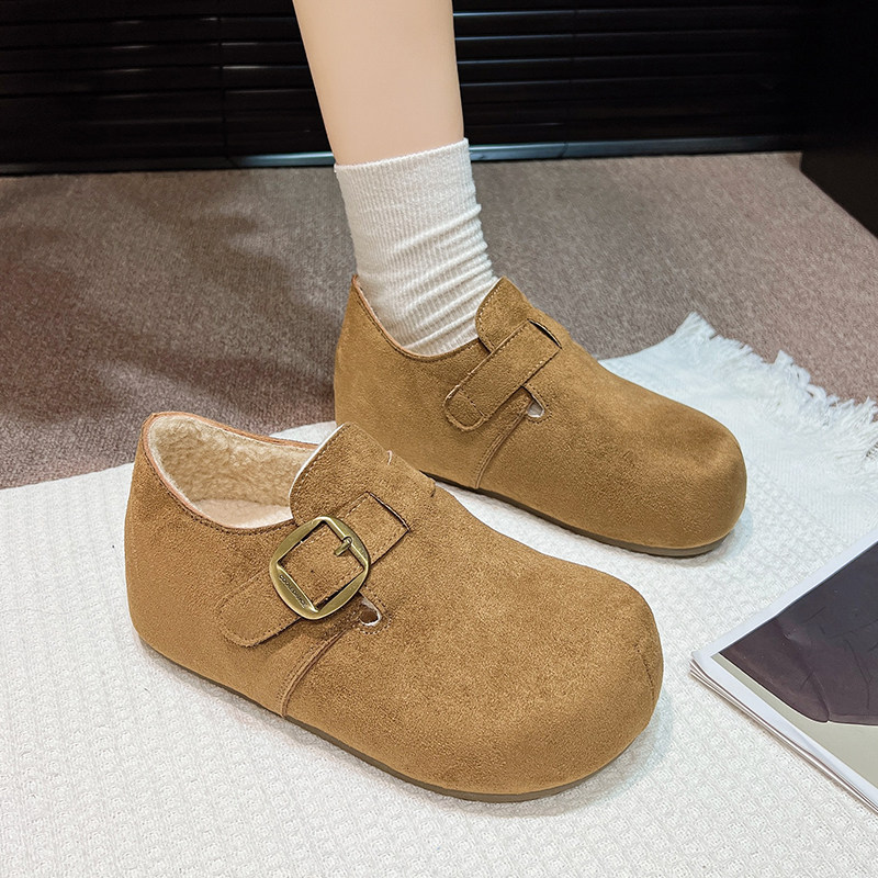 简约不简单加绒保暖土豆勃肯鞋女2025冬季内增高加厚包头豆豆鞋