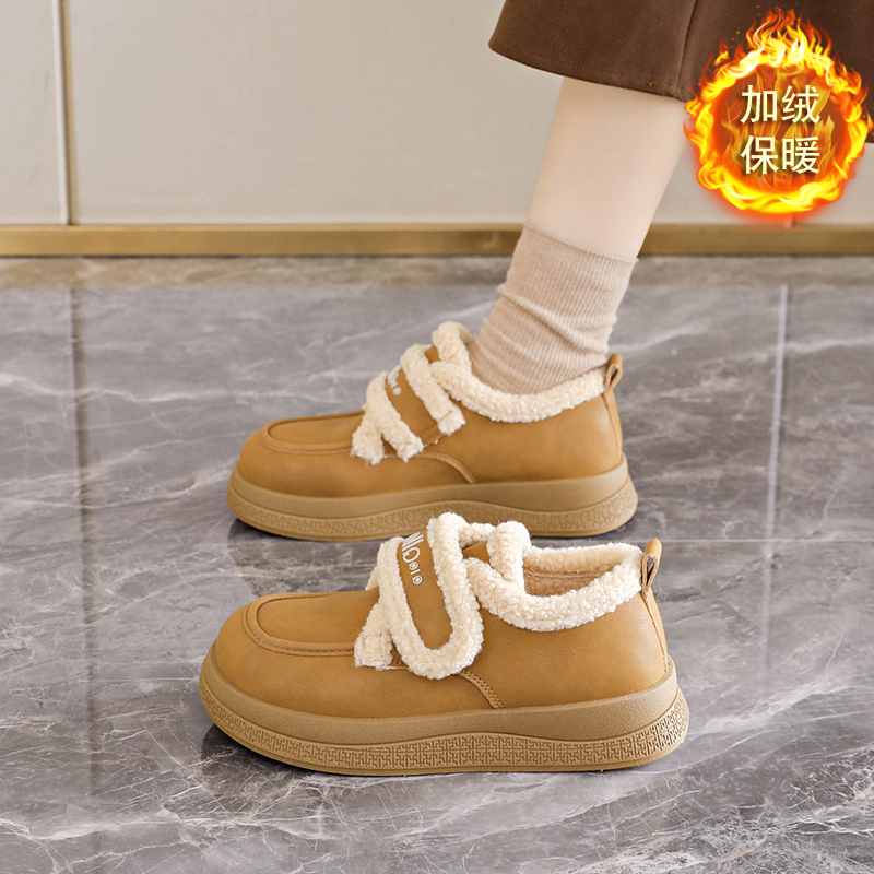 冬季加绒加厚羊羔毛勃肯大棉鞋休闲女鞋学生雪地靴百搭保暖乐福鞋